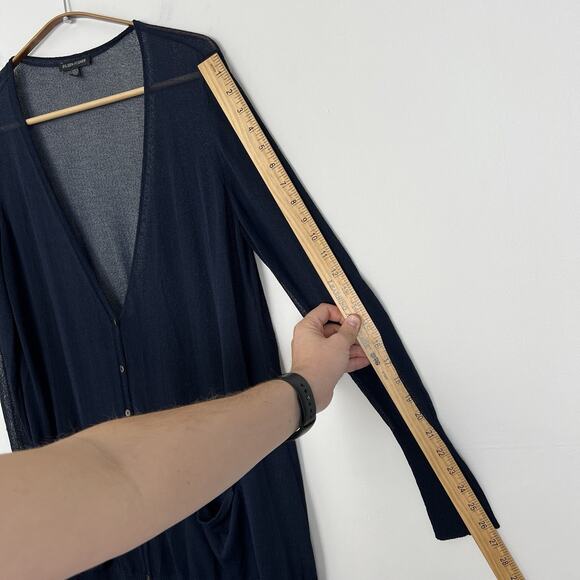 EILEEN FISHER Cardigan L Viscose Crepe Sheer Tunic Button Up Long Sleeve Navy - Picture 5 of 9